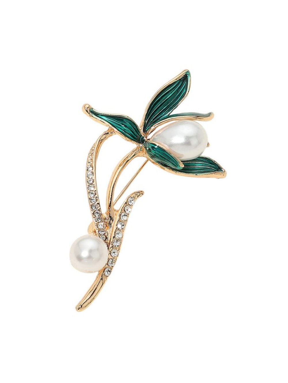 Tigerstars Pearly and Crystal Accent Botanical Floral Leaf Pin Brooch